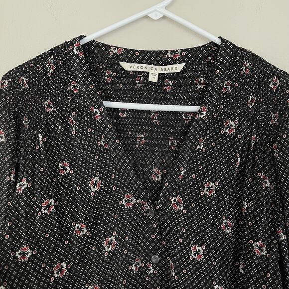 Veronica Beard Black Maree Smock Cuff Silk Blouse (10) - Picture 3 of 11